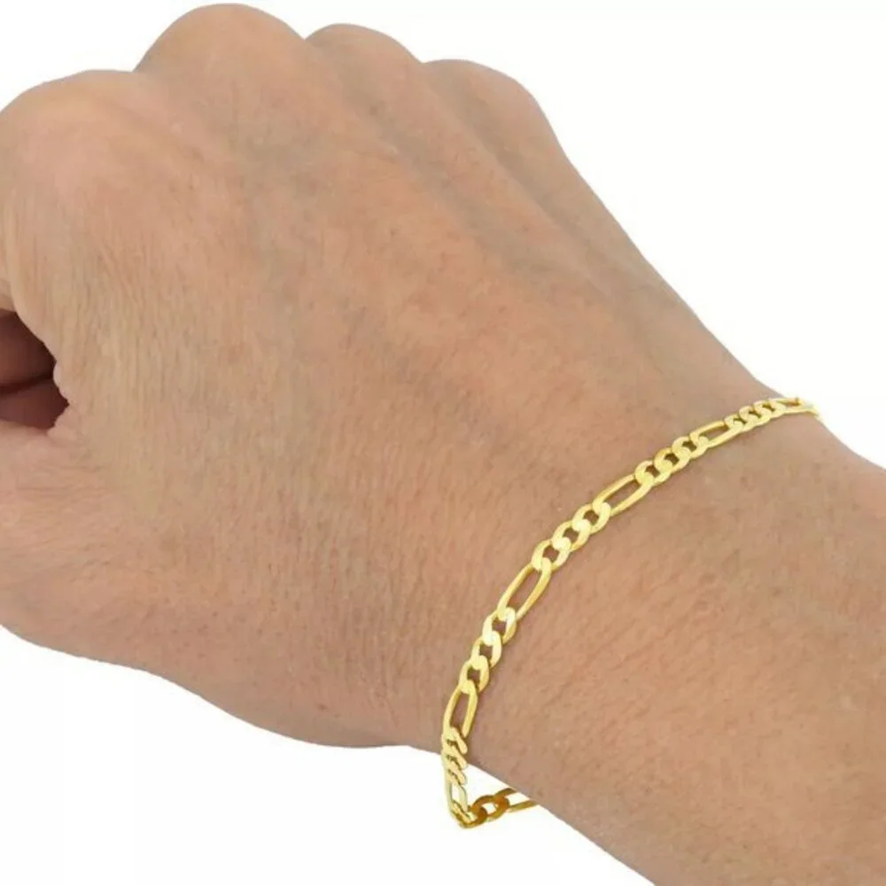 New Real 14K Yellow Gold 4.5mm Figaro 3+1 Chain Bracelet 7.5